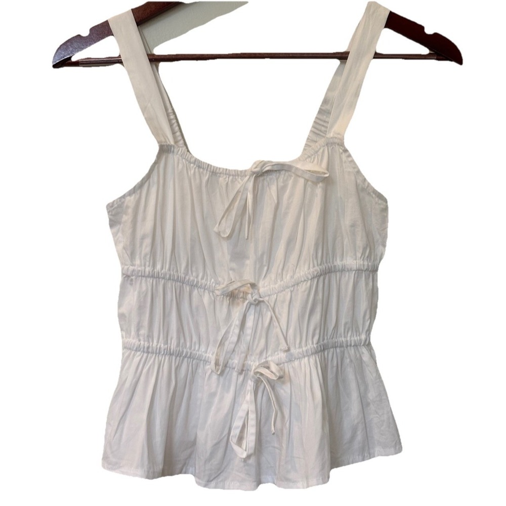 Sim & Sam White Cotton Sleeveless Peplum Top Tie Detail Women's EUC
